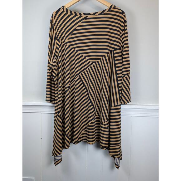 NWOT Woman Within Asymmetrical Black and Tan Striped Swing Tunic 2X - Picture 4 of 9